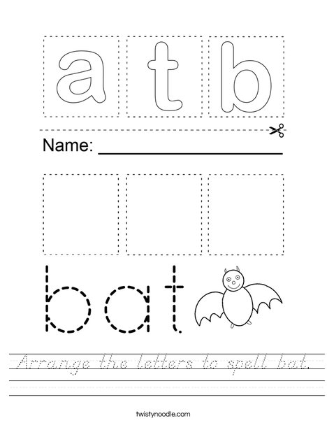 Arrange the letters to spell bat. Worksheet