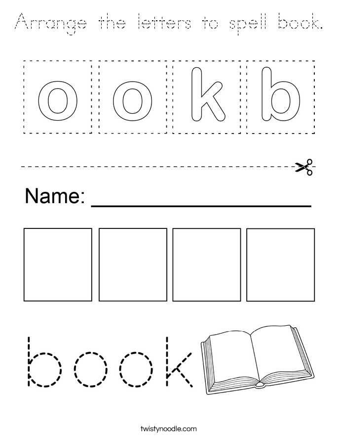 Arrange the letters to spell book. Coloring Page