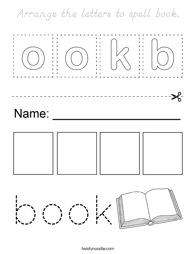 Arrange the letters to spell book. Coloring Page