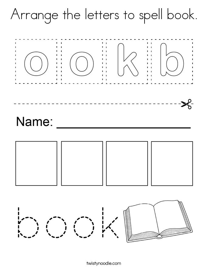 Arrange the letters to spell book. Coloring Page