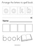 Arrange the letters to spell book. Coloring Page