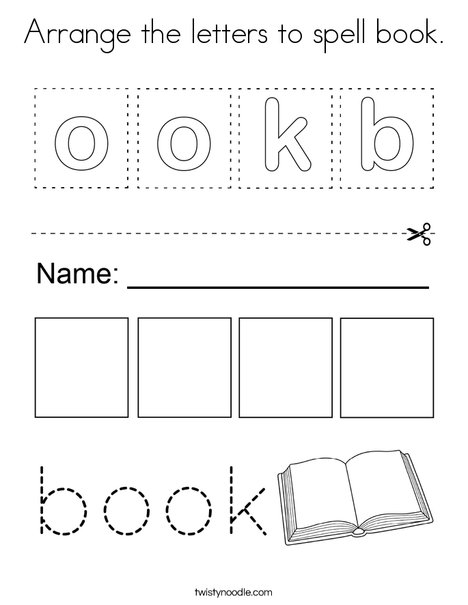 Arrange the letters to spell book. Coloring Page