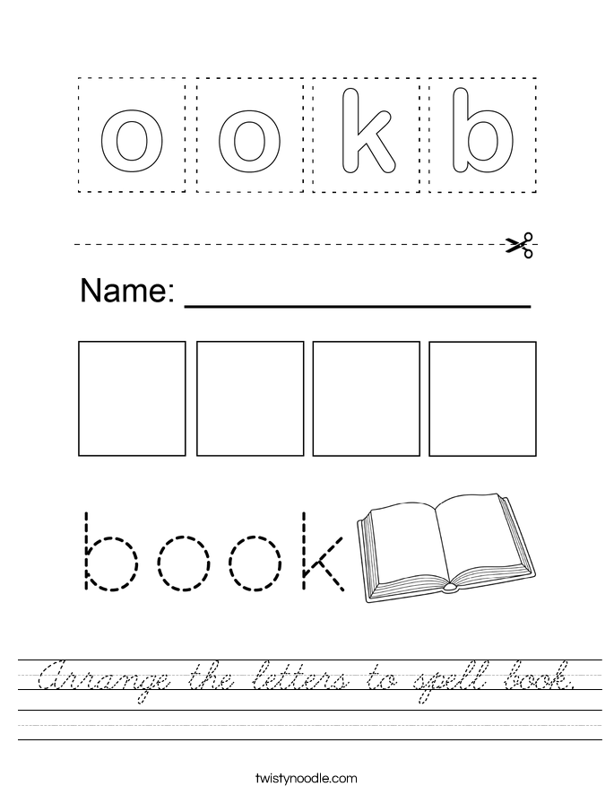 Arrange the letters to spell book. Worksheet