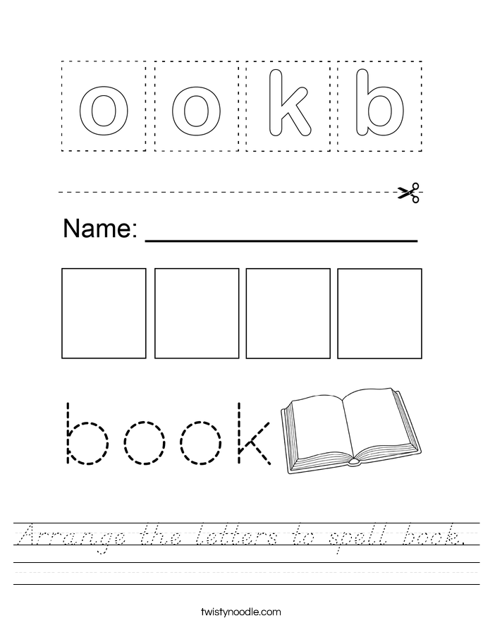 Arrange the letters to spell book. Worksheet