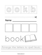 Arrange the letters to spell book Handwriting Sheet