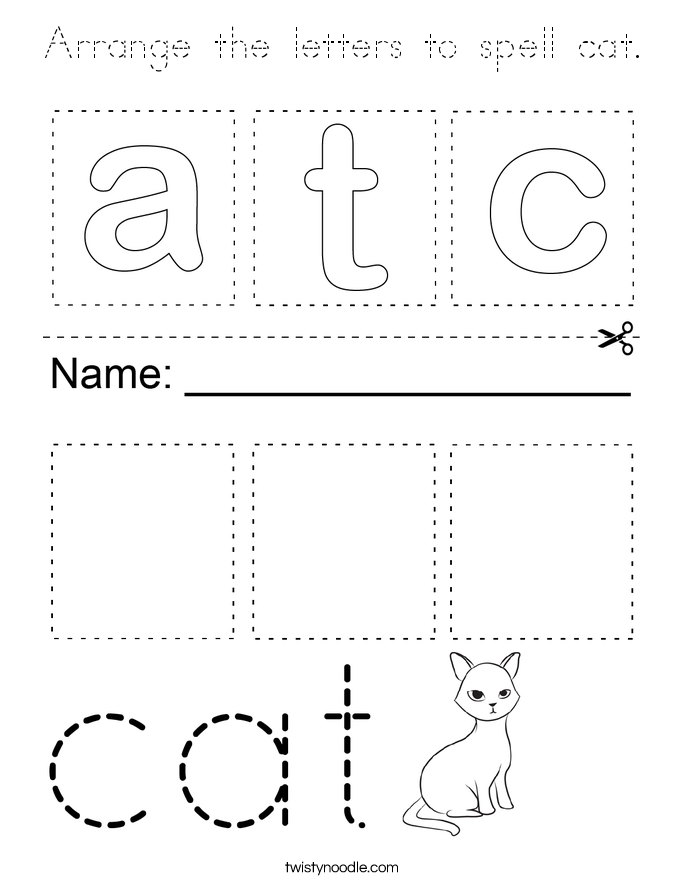 Arrange the letters to spell cat. Coloring Page