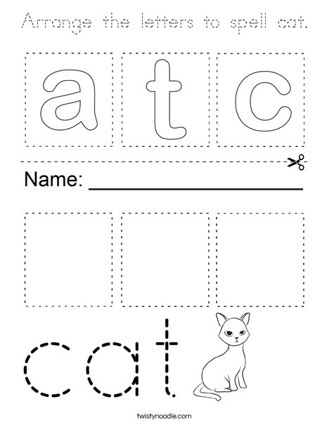 Arrange the letters to spell cat. Coloring Page