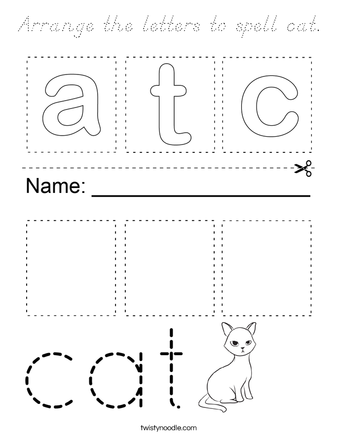 Arrange the letters to spell cat. Coloring Page