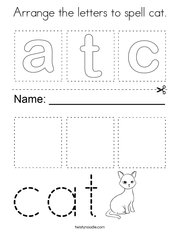 Arrange the letters to spell cat Coloring Page