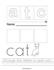 Arrange the letters to spell cat Handwriting Sheet