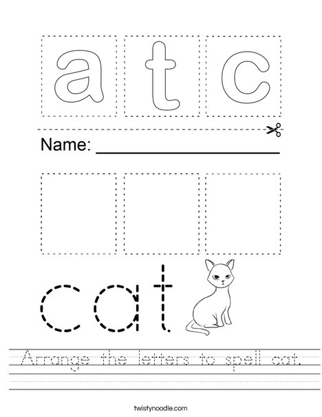 Arrange the letters to spell cat. Worksheet