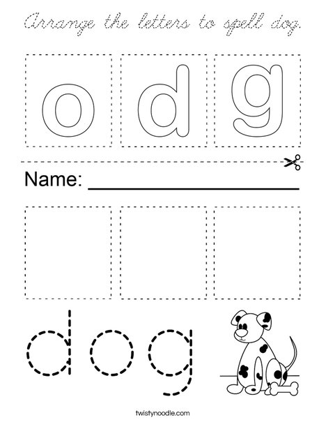 Arrange the letters to spell dog. Coloring Page