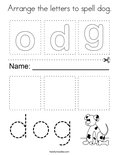 Arrange the letters to spell dog. Coloring Page