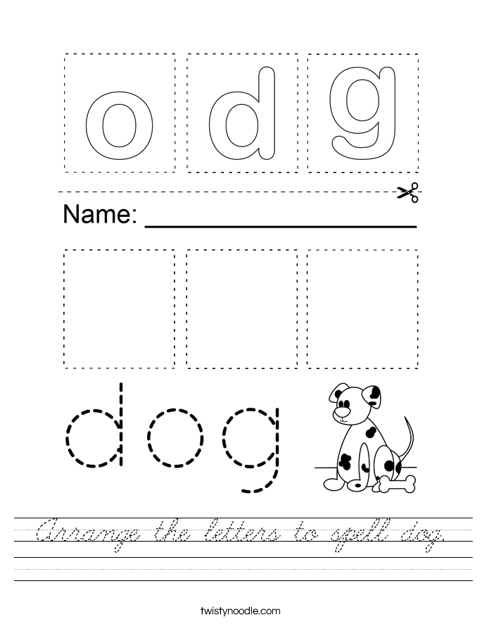 Arrange the letters to spell dog. Worksheet