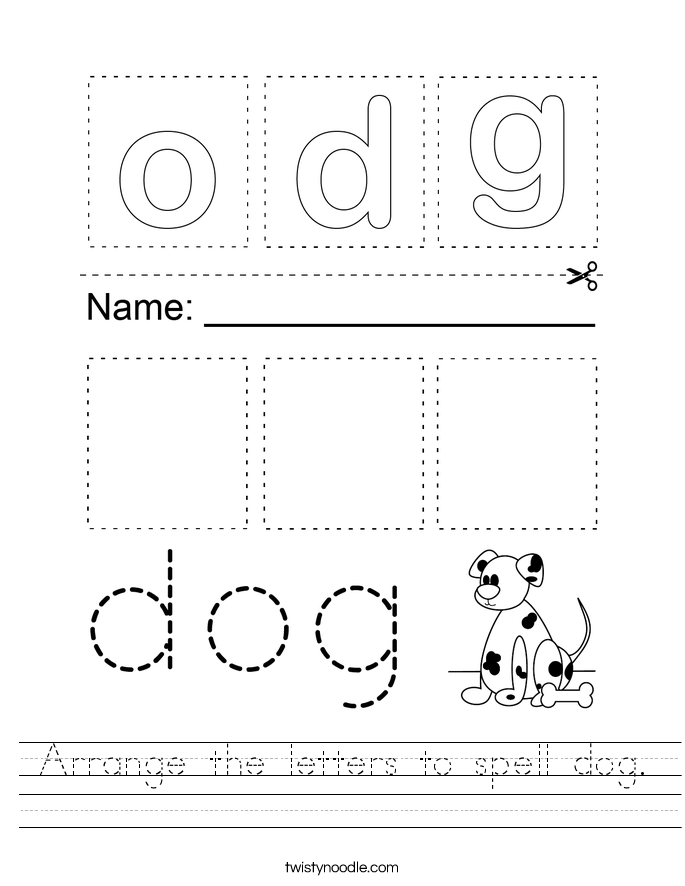 Arrange the letters to spell dog. Worksheet