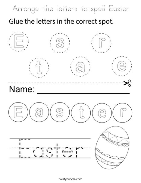 Arrange the letters to spell Easter. Coloring Page