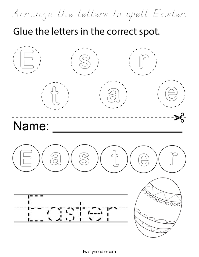 Arrange the letters to spell Easter. Coloring Page