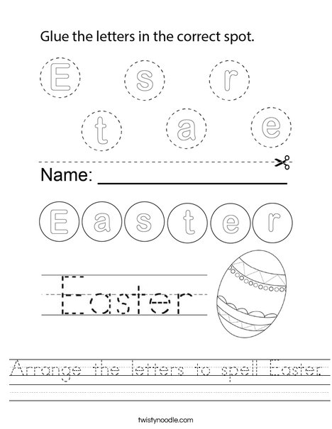 Arrange the letters to spell Easter. Worksheet