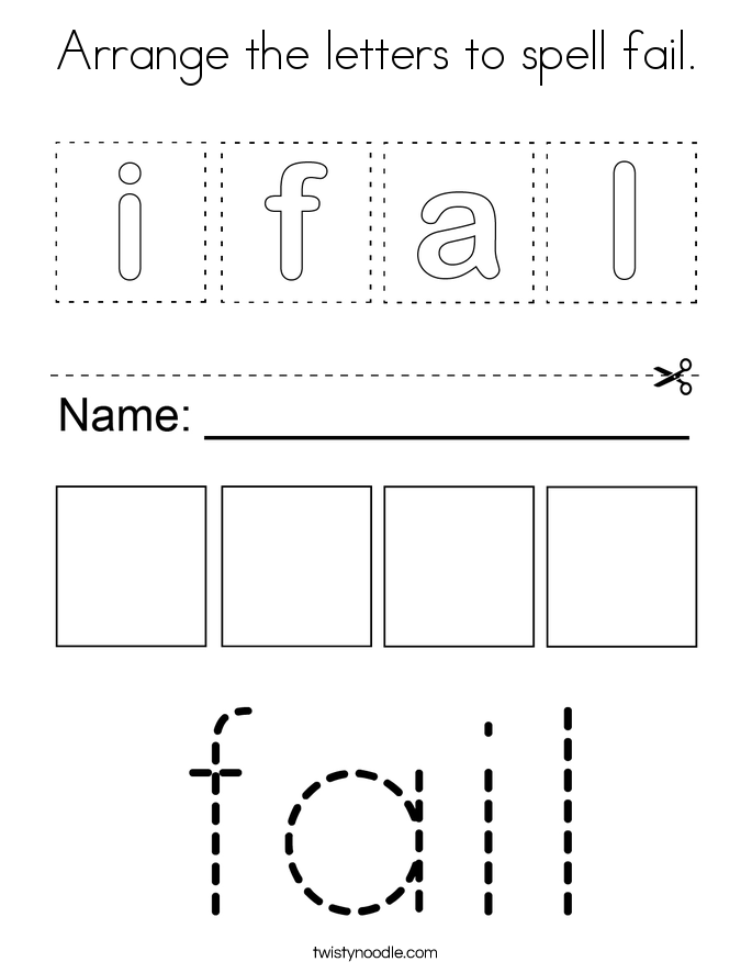 Arrange the letters to spell fail. Coloring Page