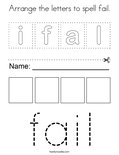 Arrange the letters to spell fail. Coloring Page