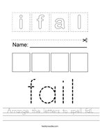 Arrange the letters to spell fail Handwriting Sheet