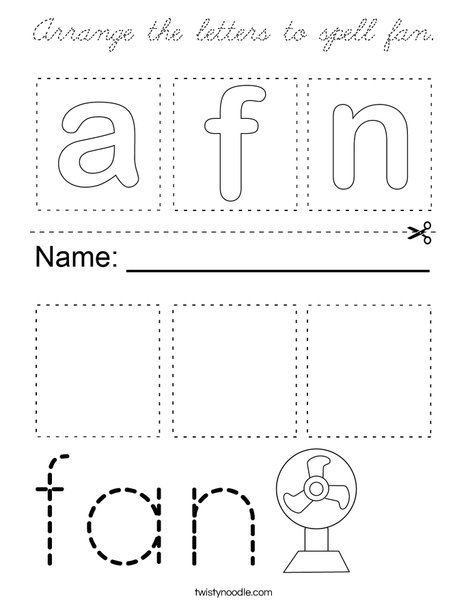 Arrange the letters to spell fan. Coloring Page