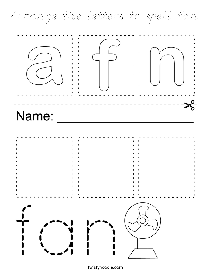 Arrange the letters to spell fan. Coloring Page