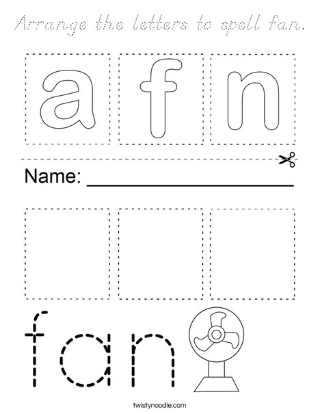 Arrange the letters to spell fan. Coloring Page