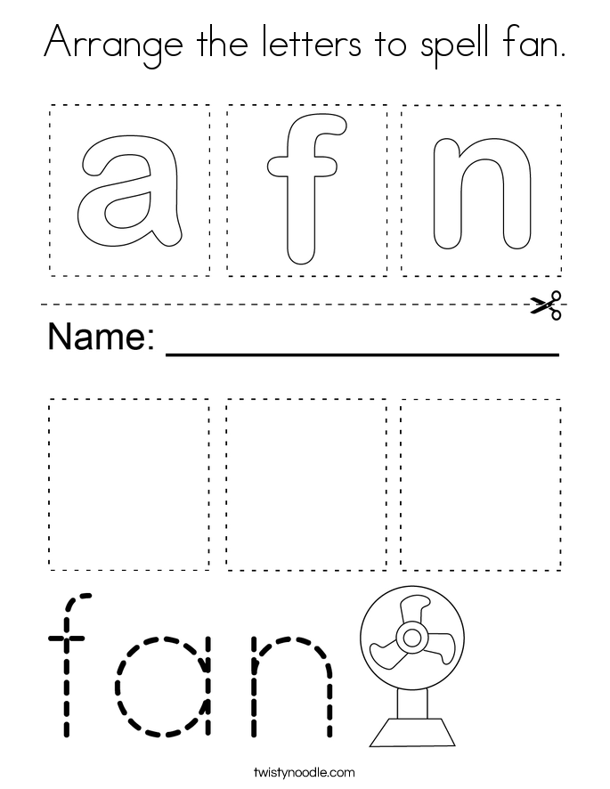 Arrange the letters to spell fan. Coloring Page