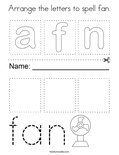 Arrange the letters to spell fan. Coloring Page
