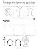 Arrange the letters to spell fan Coloring Page
