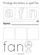 Arrange the letters to spell fan Coloring Page