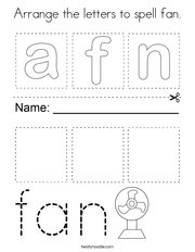 Arrange the letters to spell fan Coloring Page