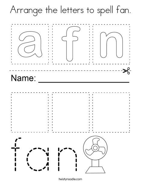 Arrange the letters to spell fan. Coloring Page