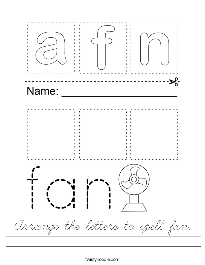 Arrange the letters to spell fan. Worksheet