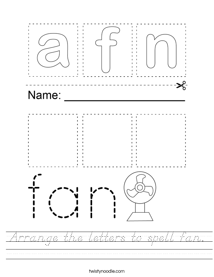 Arrange the letters to spell fan. Worksheet