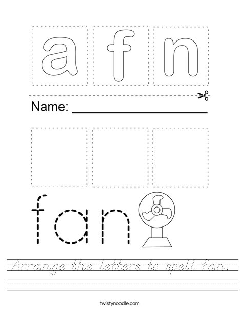 Arrange the letters to spell fan. Worksheet