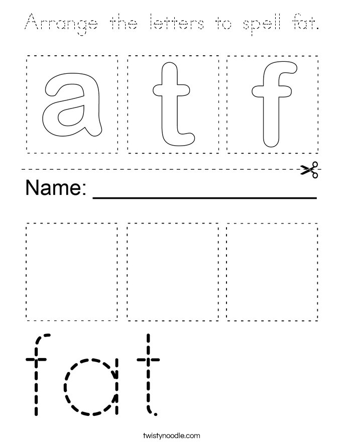 Arrange the letters to spell fat. Coloring Page