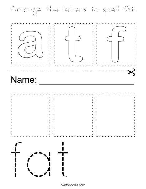 Arrange the letters to spell fat. Coloring Page