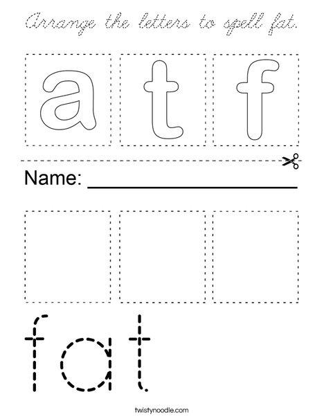 Arrange the letters to spell fat. Coloring Page