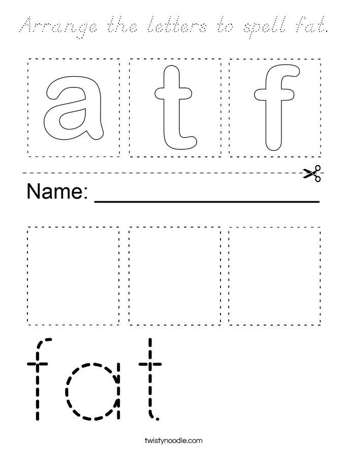 Arrange the letters to spell fat. Coloring Page
