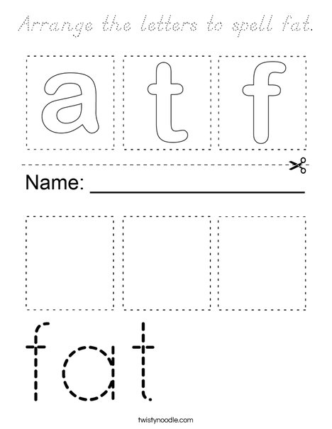 Arrange the letters to spell fat. Coloring Page