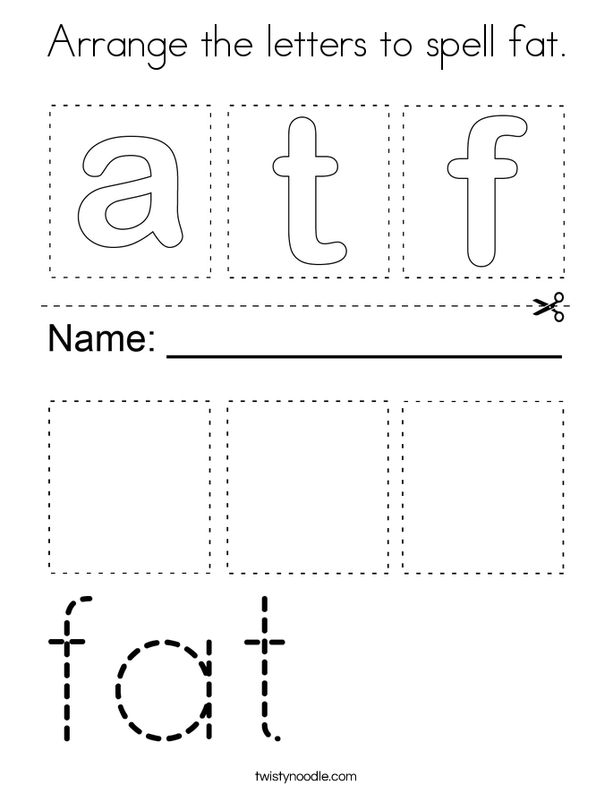 Arrange the letters to spell fat. Coloring Page