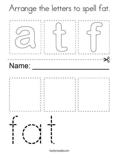 Arrange the letters to spell fat. Coloring Page
