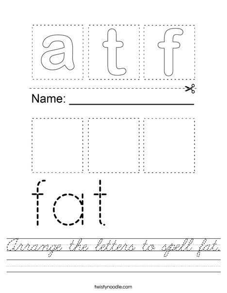 Arrange the letters to spell fat. Worksheet