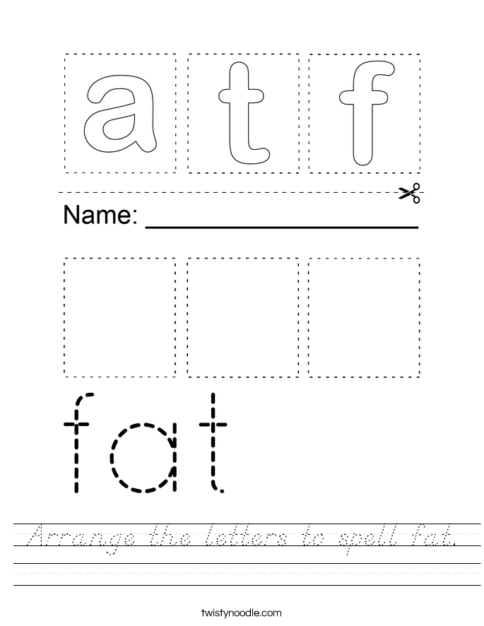 Arrange the letters to spell fat. Worksheet