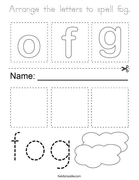 Arrange the letters to spell fog. Coloring Page
