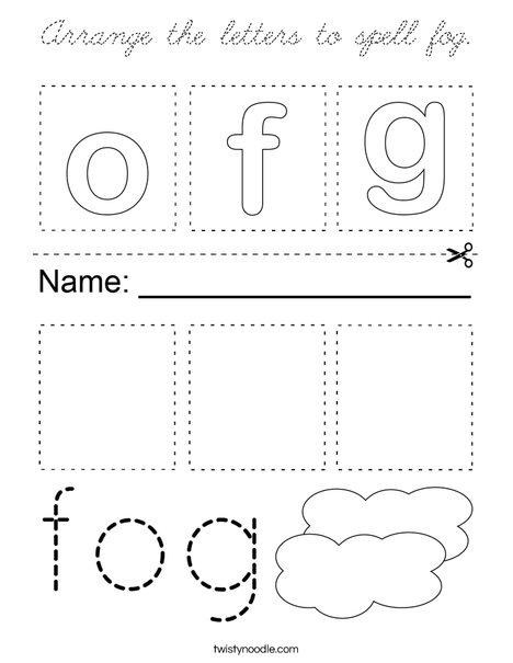 Arrange the letters to spell fog. Coloring Page