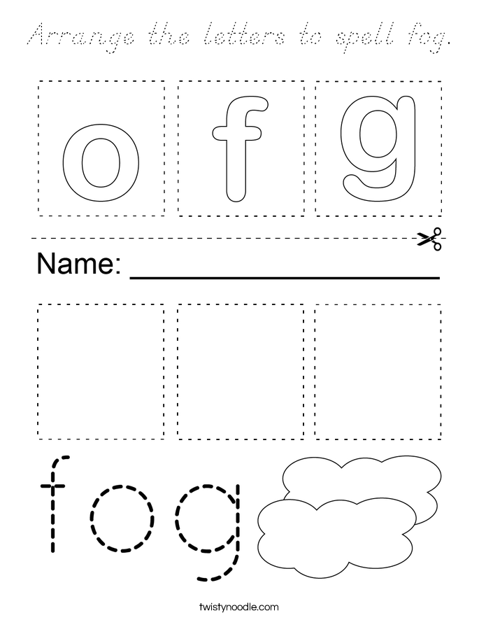Arrange the letters to spell fog. Coloring Page