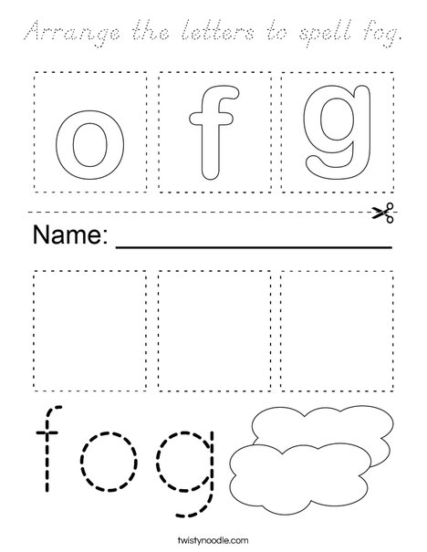 Arrange the letters to spell fog. Coloring Page